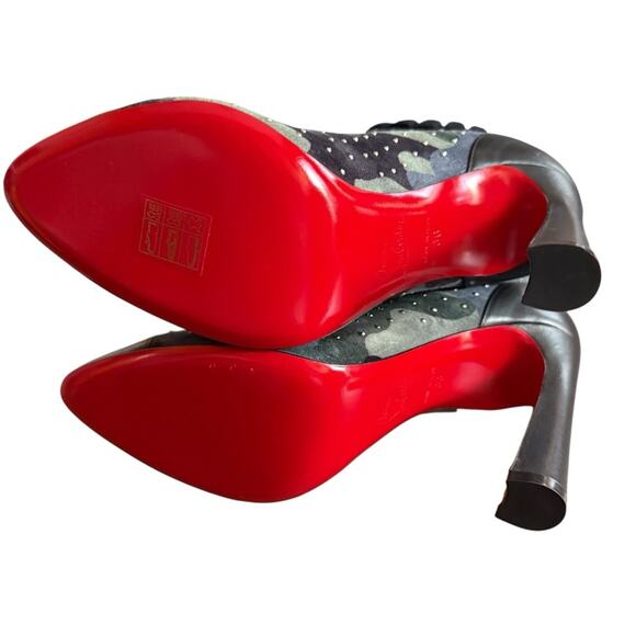 Christian Louboutin Dakita 100 Studded Spike Camo Suede Bootie EU 36 US 6 - Picture 12 of 15